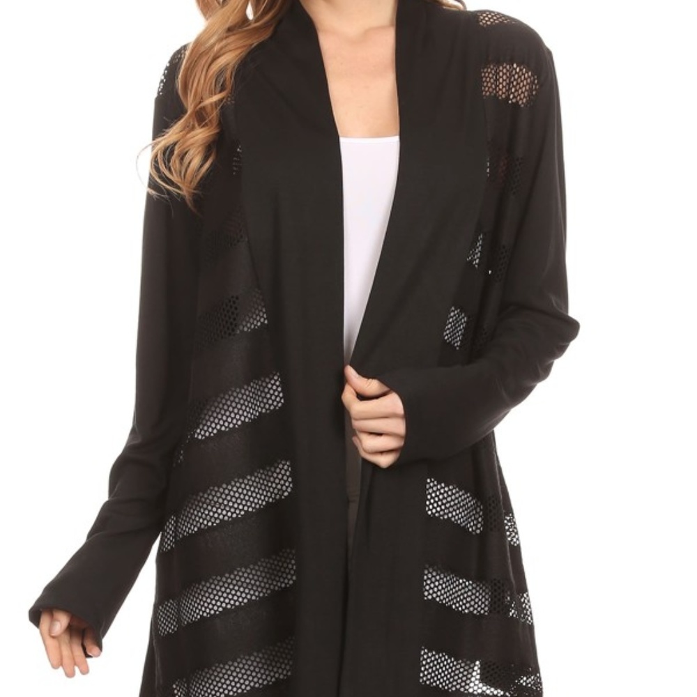 Striped Design Open Front Cardigan